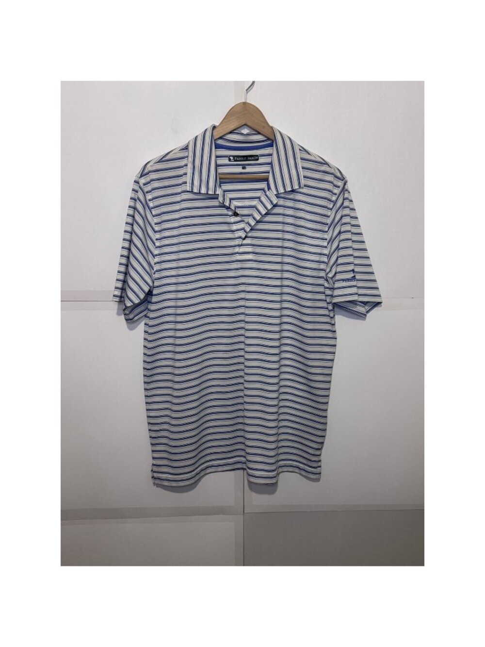 Men's Pebble Beach White w/Blue & Yellow Stripes Golf Polo, Size L